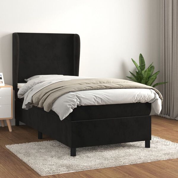 vidaXL Sommier &agrave; lattes de lit avec matelas Noir 90x190 cm Velours