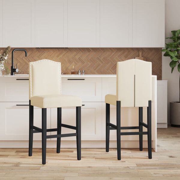 vidaXL Chaises de bar lot de 2 bois massif d'h&eacute;v&eacute;a et tissu