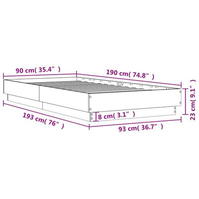 vidaXL Cadre de lit sonoma gris 90x190 cm bois d'ingénierie