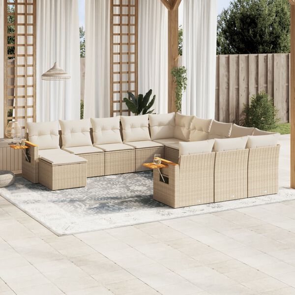 vidaXL Salon de jardin 11 pcs avec coussins beige r&eacute;sine tress&eacute;e