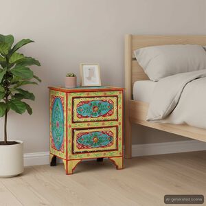 vidaXL Table de chevet peinte &agrave; la main 40x30x50 cm Bois de manguier