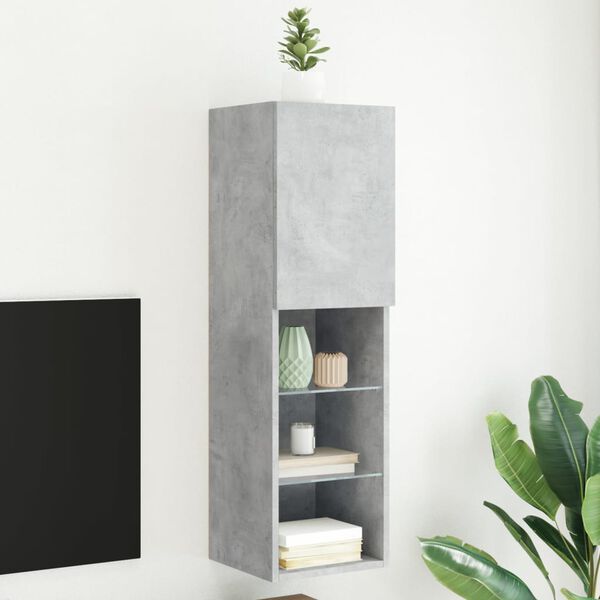 vidaXL Meuble TV avec lumi&egrave;res LED gris b&eacute;ton 30,5x30x102 cm