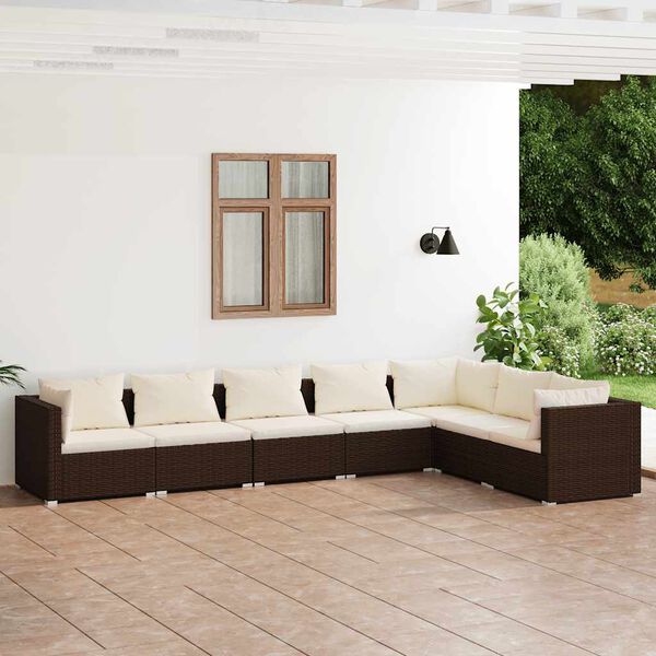 vidaXL Salon de jardin 7 pcs avec coussins R&eacute;sine tress&eacute;e Marron
