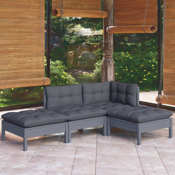 vidaXL Salon de jardin 4 pcs avec coussins bois de pin massif