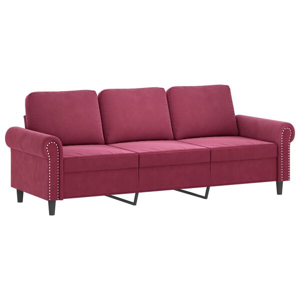 vidaXL Ensemble de canap&eacute;s 3 pcs avec coussins rouge bordeaux velours