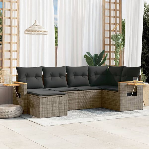vidaXL Salon de jardin 6 pcs avec coussins gris r&eacute;sine tress&eacute;e