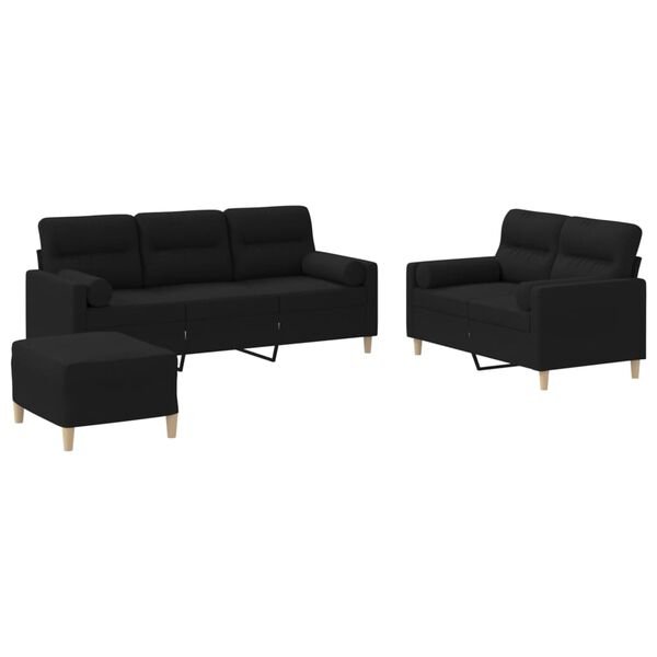 vidaXL Ensemble de canap&eacute;s 3 pcs avec coussins noir tissu