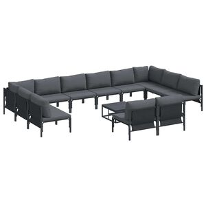 vidaXL Ensemble de canap&eacute; de jardin avec coussin 13 pcs Noir Acier