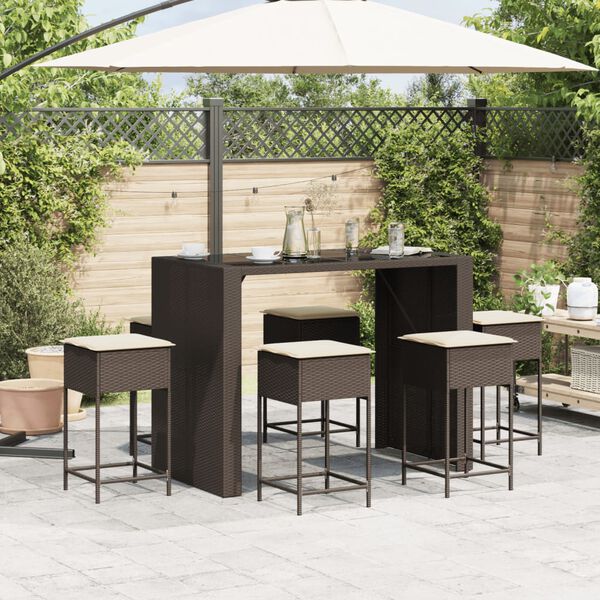 vidaXL Ensemble de bar de jardin avec coussins 7 pcs marron poly rotin