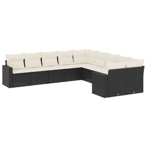 vidaXL Salon de jardin 10 pcs avec coussins noir r&eacute;sine tress&eacute;e