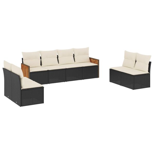 vidaXL Salon de jardin 8 pcs avec coussins noir r&eacute;sine tress&eacute;e