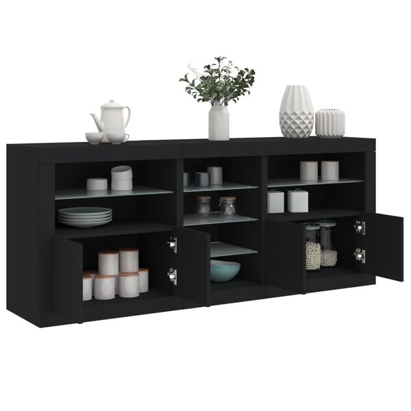 vidaXL Buffet avec lumi&egrave;res LED noir 162x37x67 cm