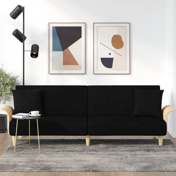 vidaXL Canap&eacute;-lit avec accoudoirs noir tissu