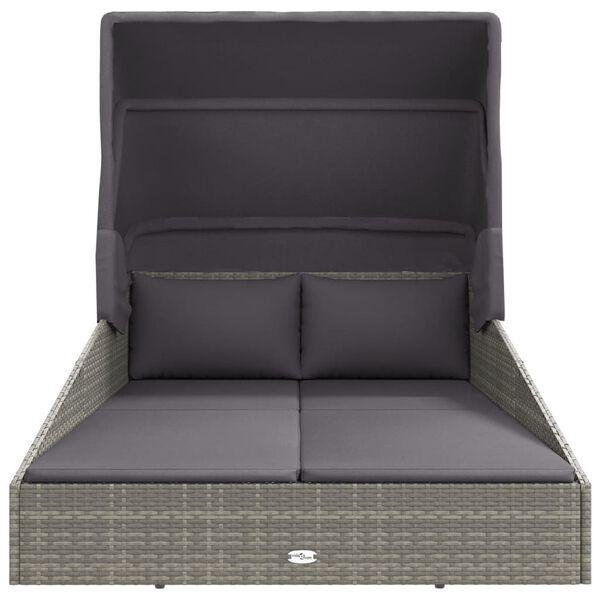 vidaXL Transat avec toit pliable gris 200x114x128 cm r&eacute;sine tress&eacute;e