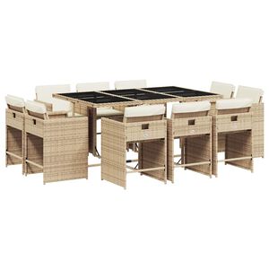 vidaXL Ensemble &agrave; manger de jardin et coussins 11 pcs beige poly rotin