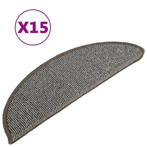 vidaXL Tapis d'escalier 15 pi&egrave;ces 56 x 17 x 3 cm Gris Demi-rond