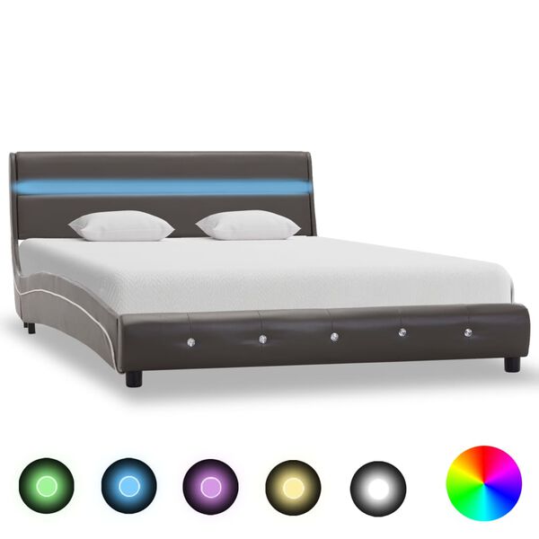 vidaXL Cadre de lit avec LED sans matelas gris similicuir 140x200 cm