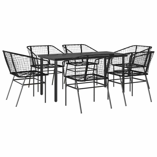 vidaXL Ensemble &agrave; manger de jardin 7pcs noir poly rotin verre