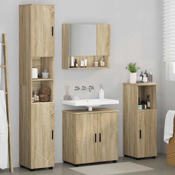 vidaXL Ensemble de mobilier de salle de bain 4 pcs Ch&ecirc;ne Sonoma