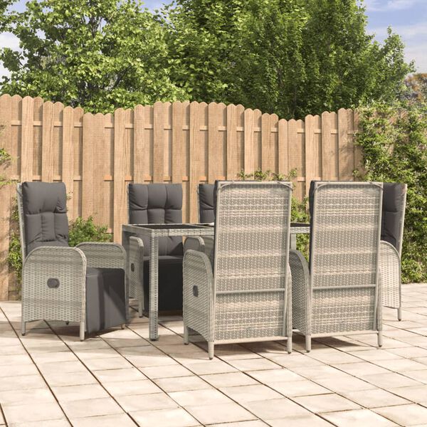 vidaXL Ensemble &agrave; manger jardin et coussins 7 pcs gris rotin