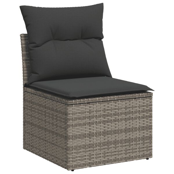 vidaXL Salon de jardin avec coussins 7 pcs gris r&eacute;sine tress&eacute;e
