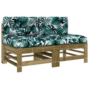 vidaXL Canap&eacute;s centraux avec coussins 2 pcs bois de pin impr&eacute;gn&eacute;