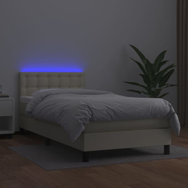 vidaXL Sommier &agrave; lattes de lit avec matelas et LED Cr&egrave;me 90x200cm