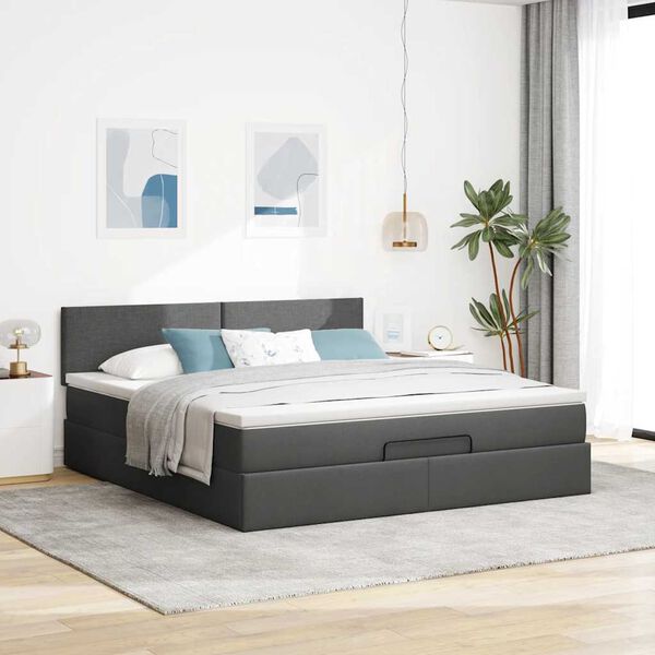 VidaXL Cadre de lit ottoman avec matelas gris fonc&eacute; 160x200cm tissu