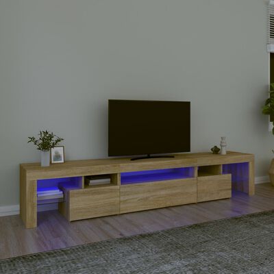 vidaXL Meuble TV avec lumières LED Chêne sonoma 215x36,5x40 cm
