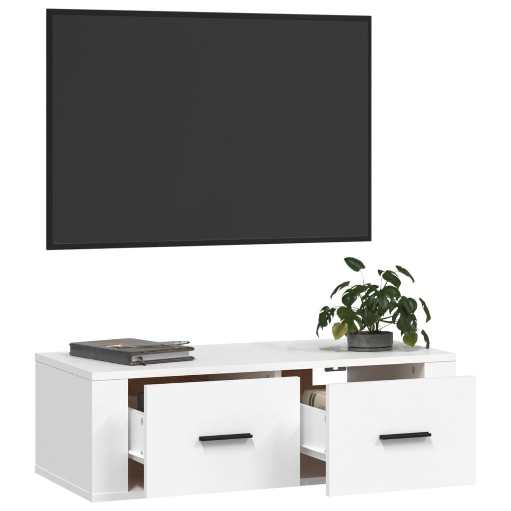 Meuble TV Mural VidaXL 100x30x41 Cm - Blanc, Bois D'ingénierie, Rangement Intégré, Design Flottant