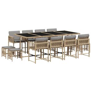vidaXL Ensemble &agrave; manger de jardin coussins 13 pcs m&eacute;lange beige rotin