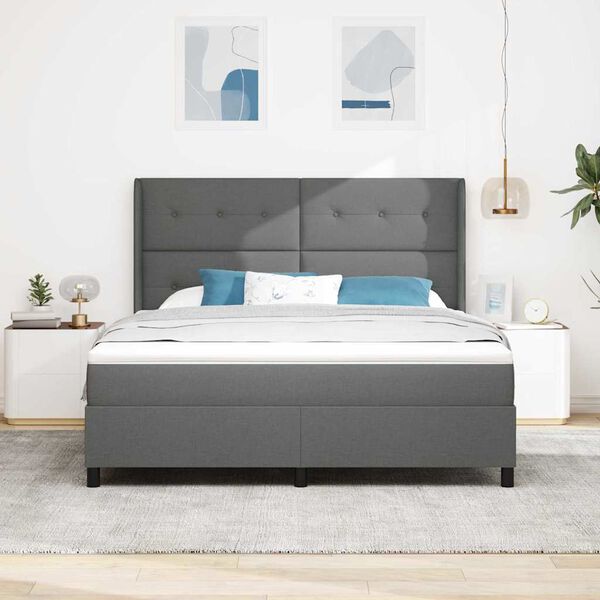 vidaXL Lit &agrave; ressorts avec matelas Gris fonc&eacute; 180 x 200 cm tissu