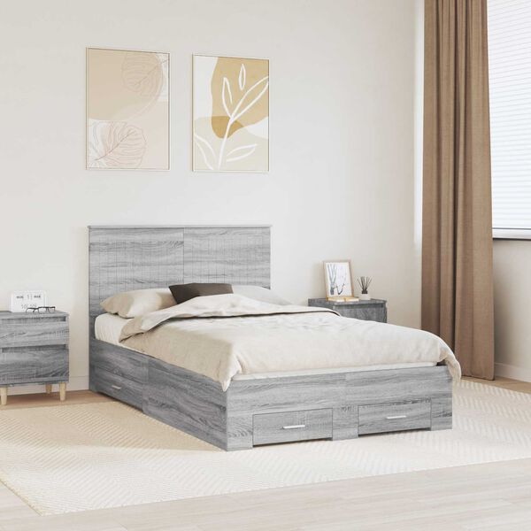 vidaXL Cadre de lit Gris Sonoma 120 x 190 cm Bois d'ing&eacute;nierie