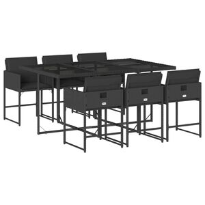 vidaXL Ensemble &agrave; manger de jardin coussins 7pcs Noir R&eacute;sine tress&eacute;e