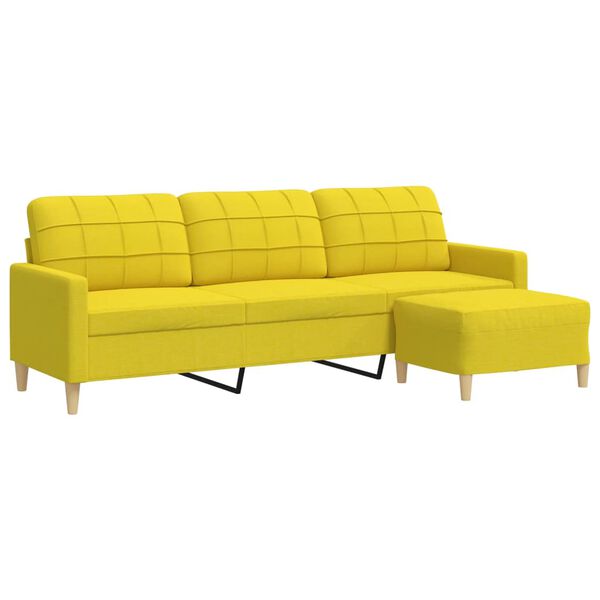 vidaXL Canap&eacute; &agrave; 3 places avec repose-pieds Jaune clair 210 cm Tissu