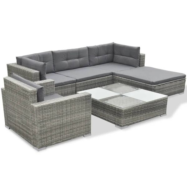 vidaXL Salon de jardin 6 pcs avec coussins résine tressée gris
