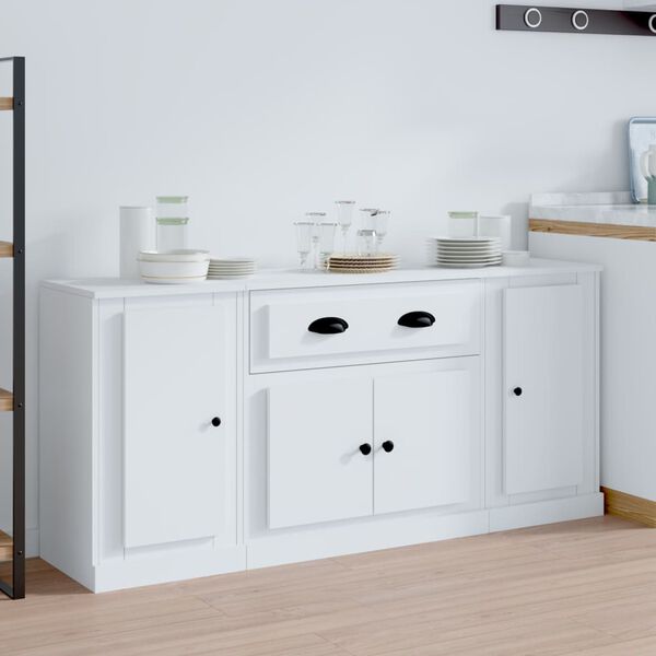 vidaXL Buffets 3 pcs Blanc Bois d'ingénierie