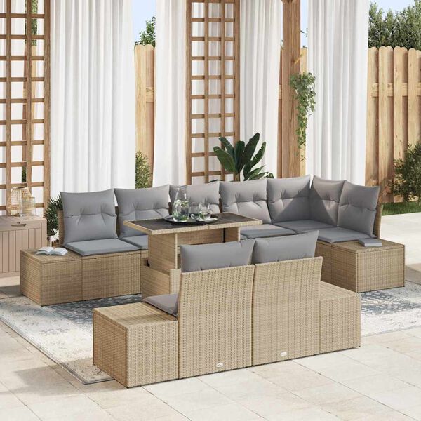 vidaXL Ensemble de canap&eacute; de jardin 9 pcs Beige Poly rotin