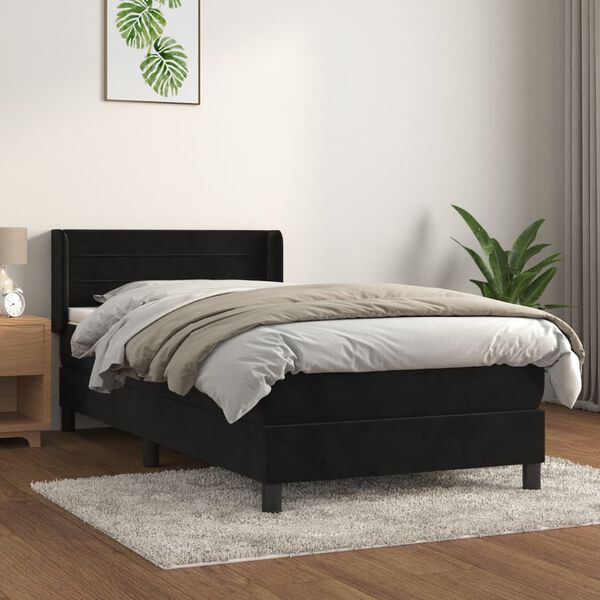 vidaXL Sommier &agrave; lattes de lit avec matelas Noir 100x200 cm Velours