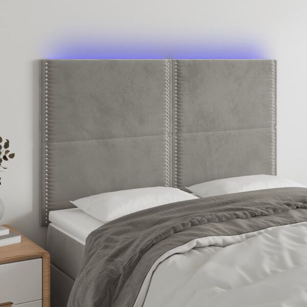 vidaXL T&ecirc;te de lit &agrave; LED Gris clair 144x5x118/128 cm Velours