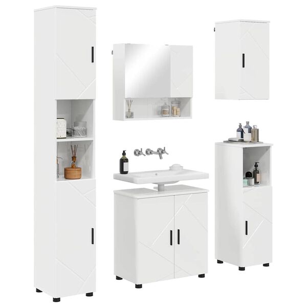 vidaXL Ensemble de mobilier de salle de bain 5 pcs Blanc brillant