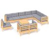 vidaXL Salon de jardin 11 pcs avec coussins gris Bois de pin solide