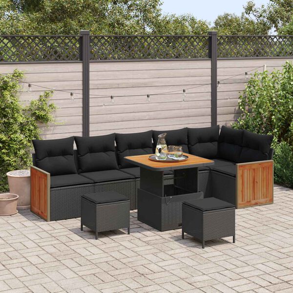 vidaXL Ensemble de canap&eacute; de jardin 9 pcs Noir polyrotin