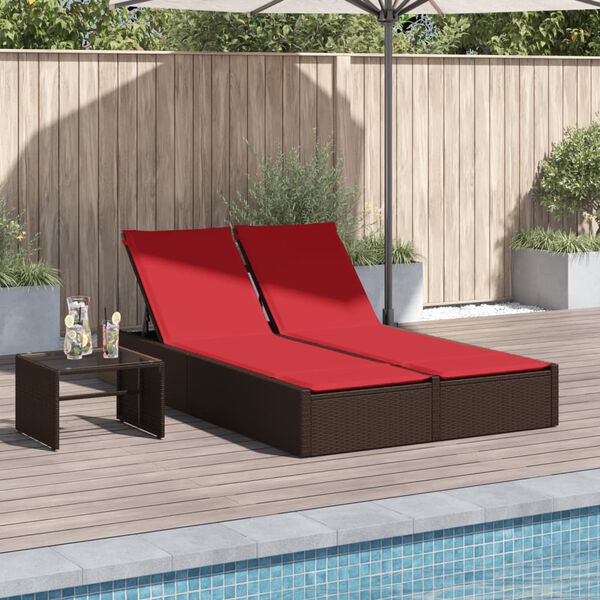 vidaXL Chaise longue double avec coussins marron résine tressée