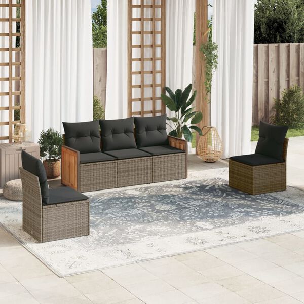 vidaXL Salon de jardin 5 pcs avec coussins gris r&eacute;sine tress&eacute;e