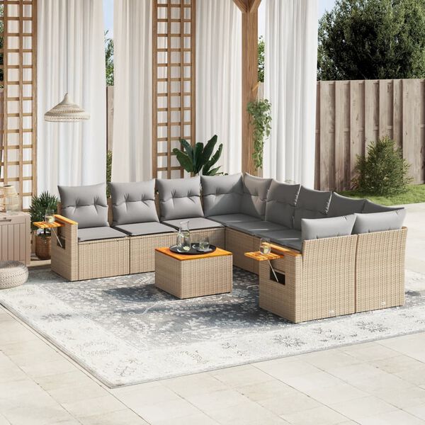 vidaXL Salon de jardin avec coussins 9 pcs beige r&eacute;sine tress&eacute;e