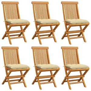 vidaXL Chaises de jardin et coussins blanc cr&egrave;me lot de 6 Teck massif