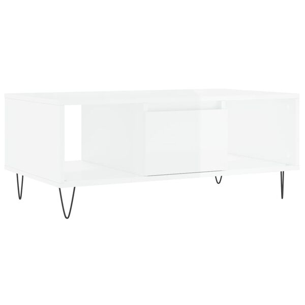 vidaXL Table basse Blanc brillant 90x50x36,5 cm Bois d'ing&eacute;nierie