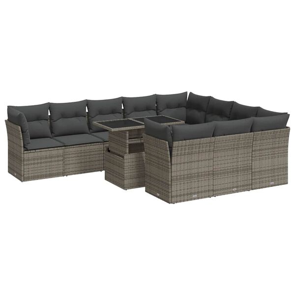 vidaXL Salon de jardin 11 pcs avec coussins gris résine tressée