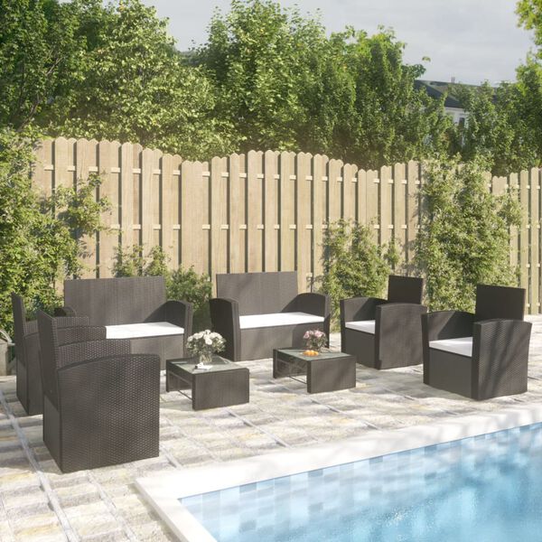 vidaXL Salon de jardin 8 pcs avec coussins r&eacute;sine tress&eacute;e noir